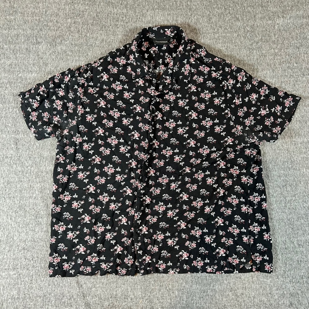 7 Diamonds Johnny B Goode Floral Button‎ Down Shirt Men's Large Black Red